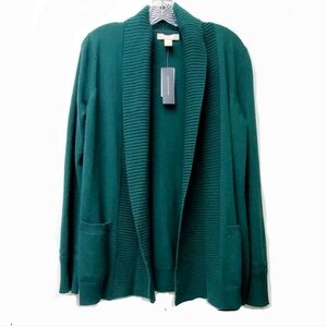 Banana Republic Emerald Green Italian Yarn Merino Wool Shawl Open Cardigan L New